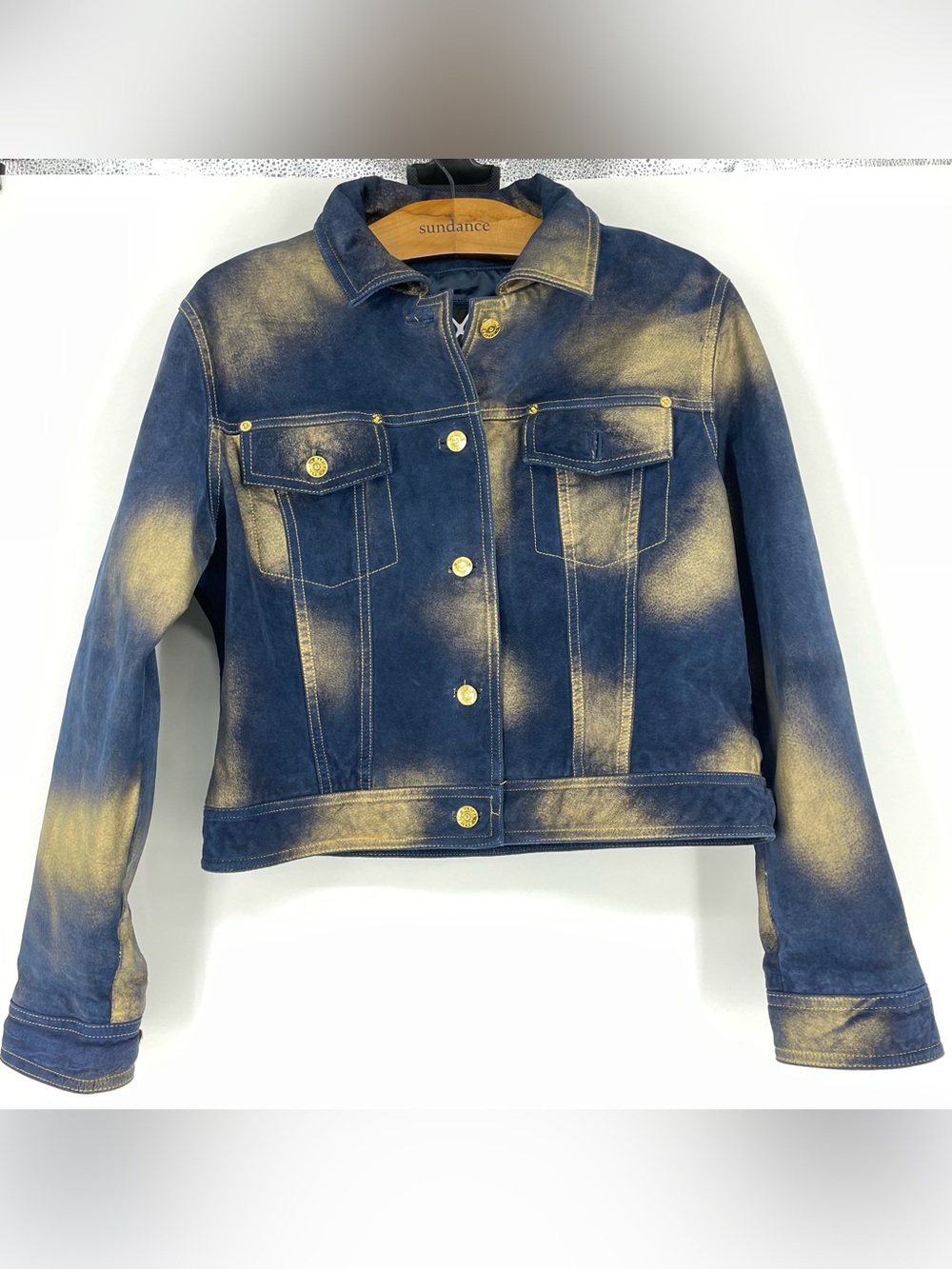 Wilson Maxima Leather Denim look jacket XL distressed gold